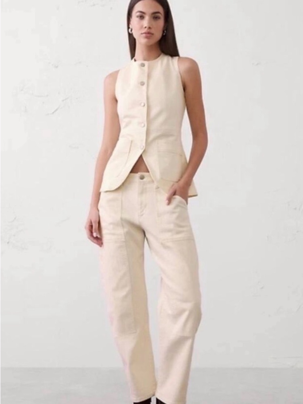 Express Sleeveless Cream Button-Front Vest size L